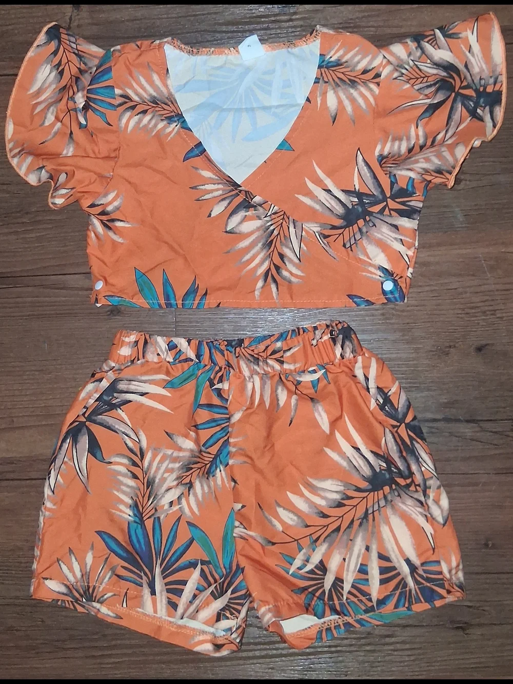 SHEIN Orange Tropical Print Kids Two-Piece Set